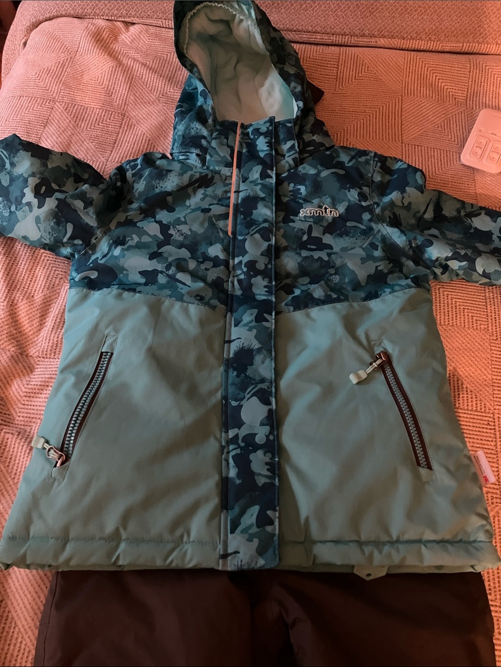 Kids Hooded Blue Camo Winter Puffer Jacket